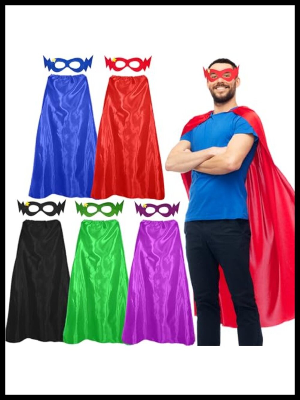 Satin Superhero Cape & Mask Set 5 Pack Adults Costume Accessory Set